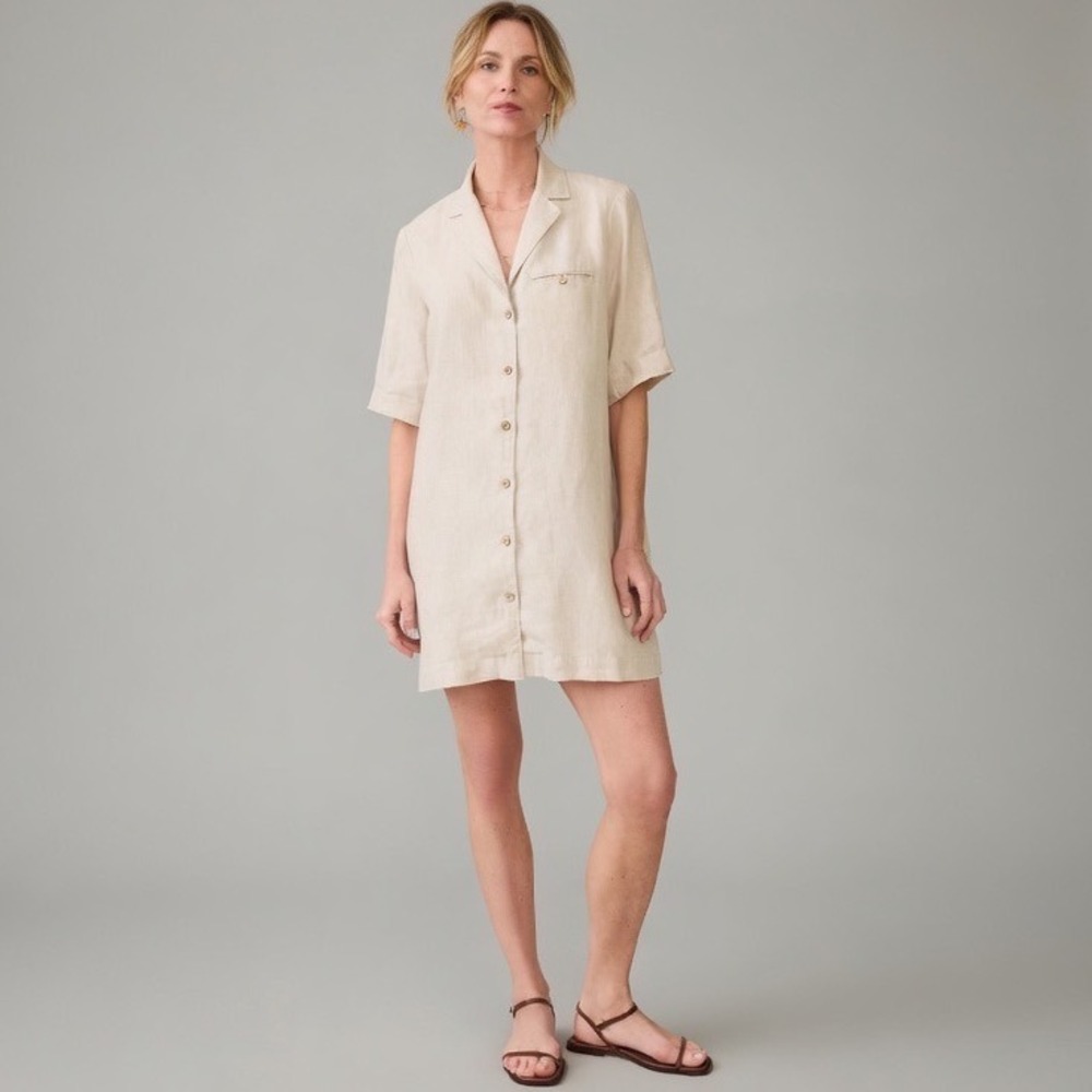 Faherty Paradise Point Linen Shirtdress Beige Tan Womens Size Small Button Front